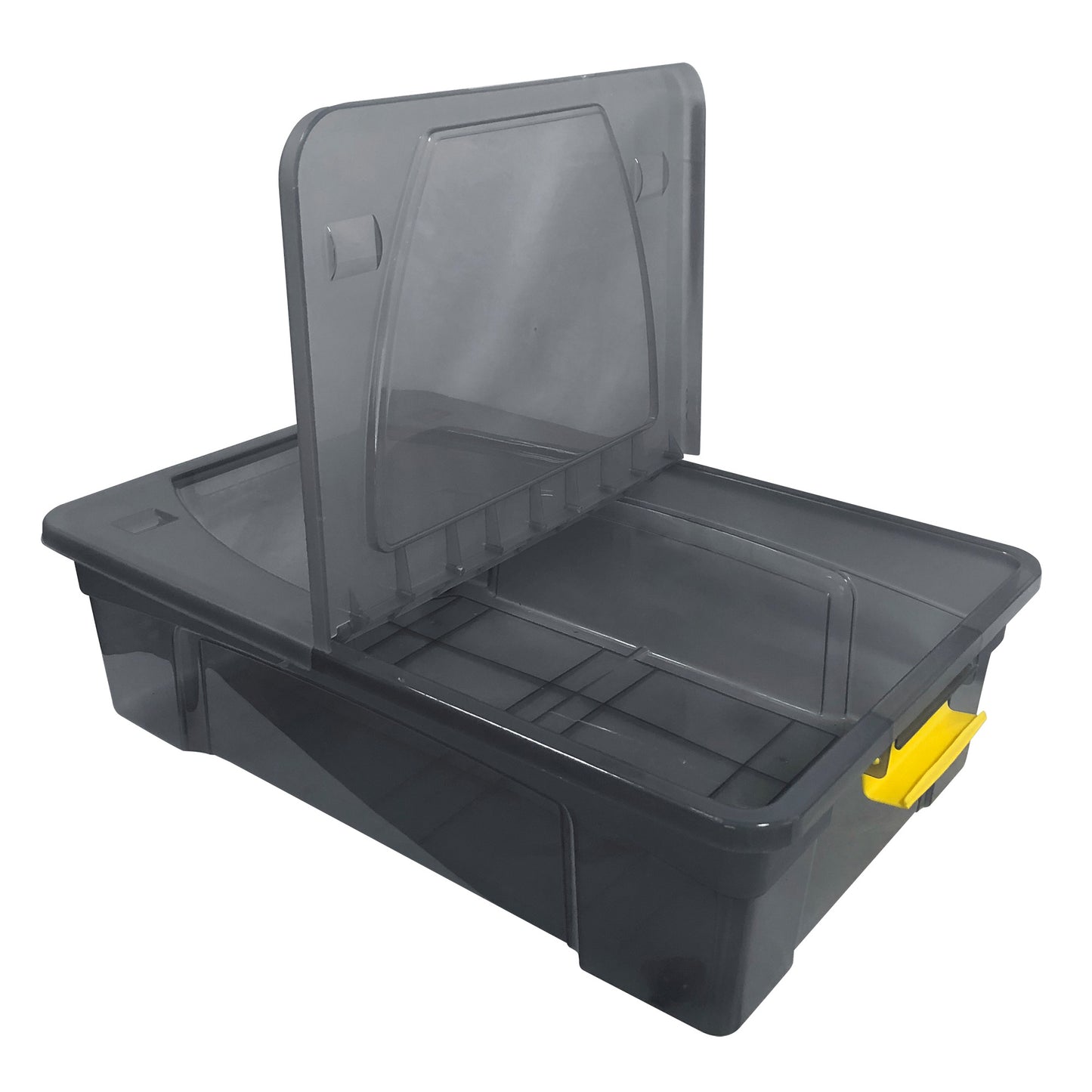 22143 - Modern Homes 28L Translucent Grey Storage Box with Yellow Handles