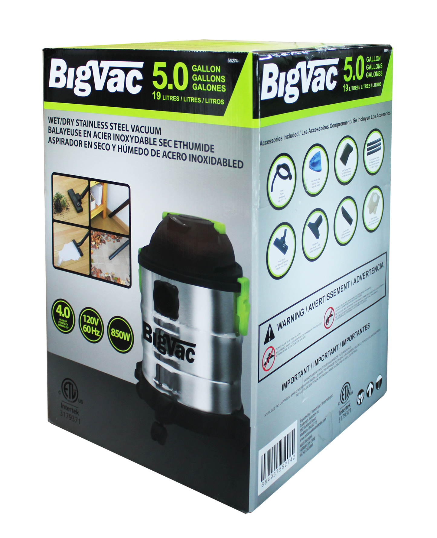 55274- Big Vac 5 Gallon Stainless Steel Vacuum